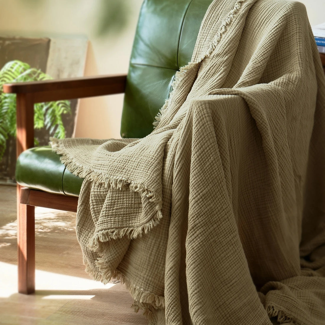 Maillard Khaki 100% Cotton Muslin Throw