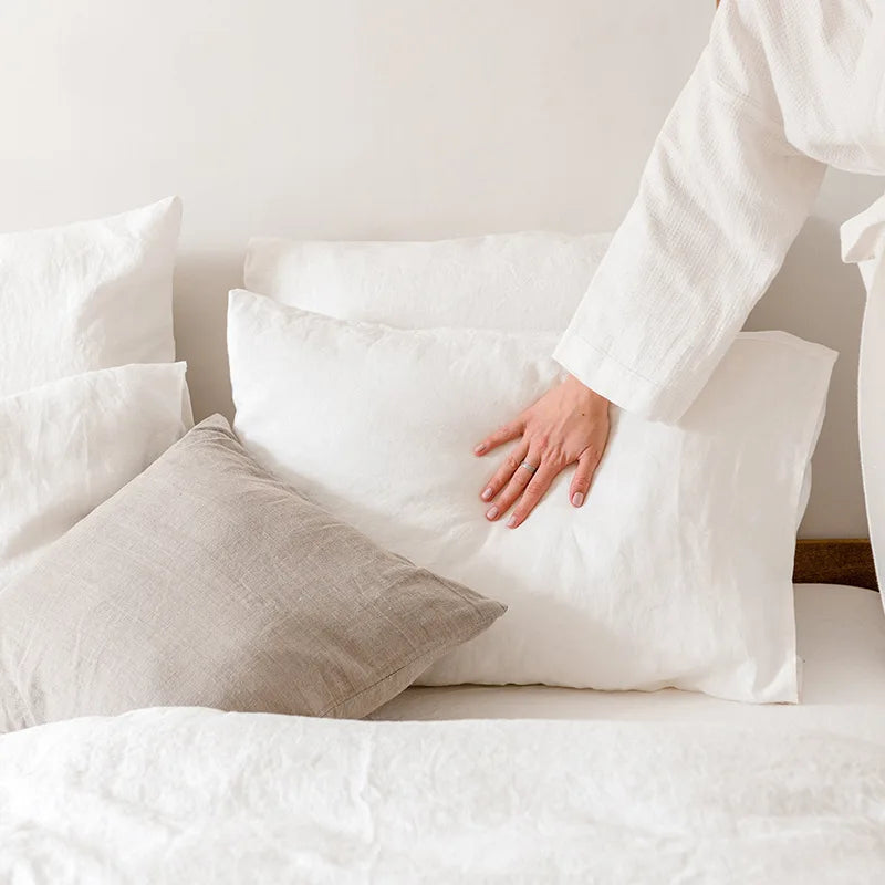 100% Flax Linen White Pillowcases Standard to Large European
