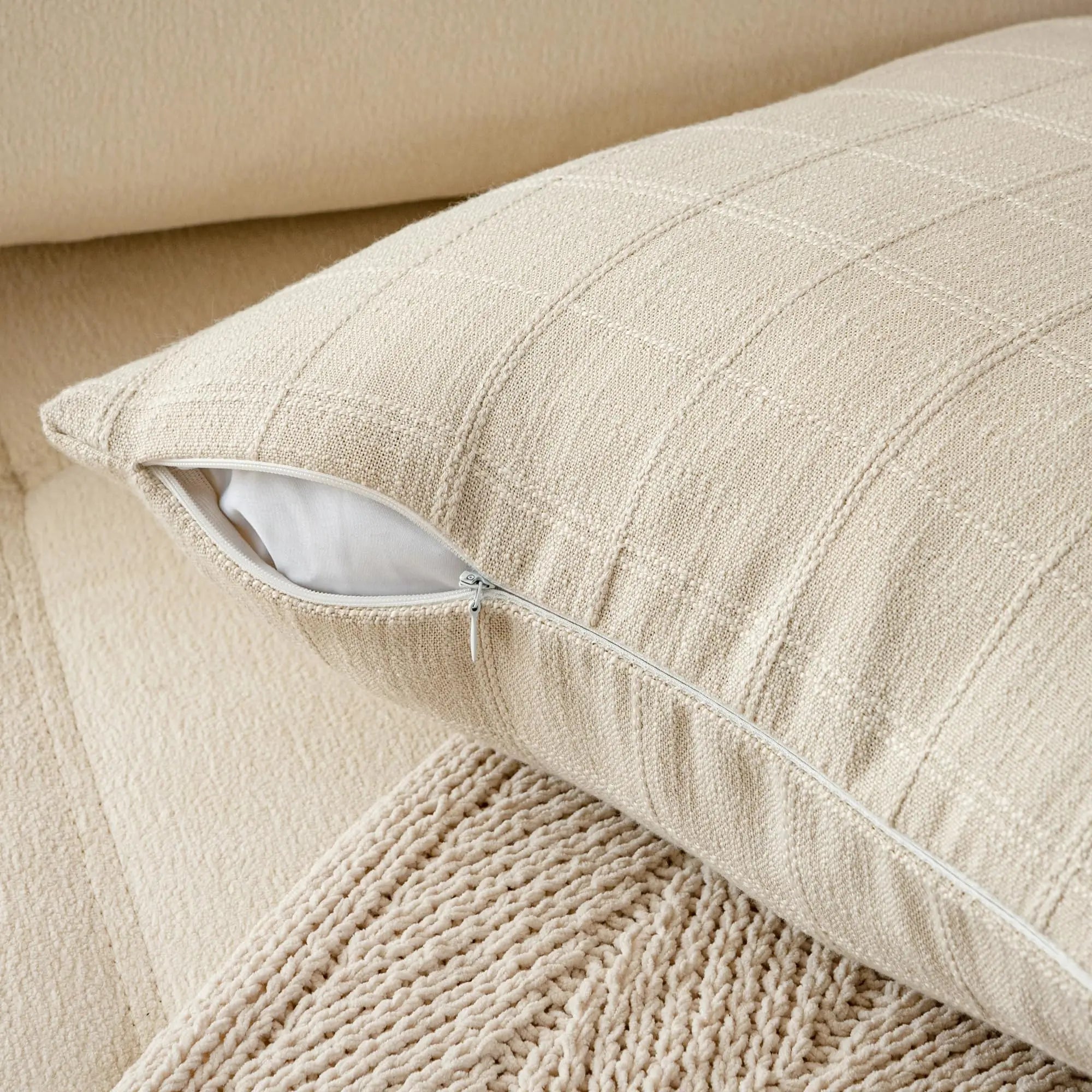 Farmhouse 100% Linen Beige Cushion Covers