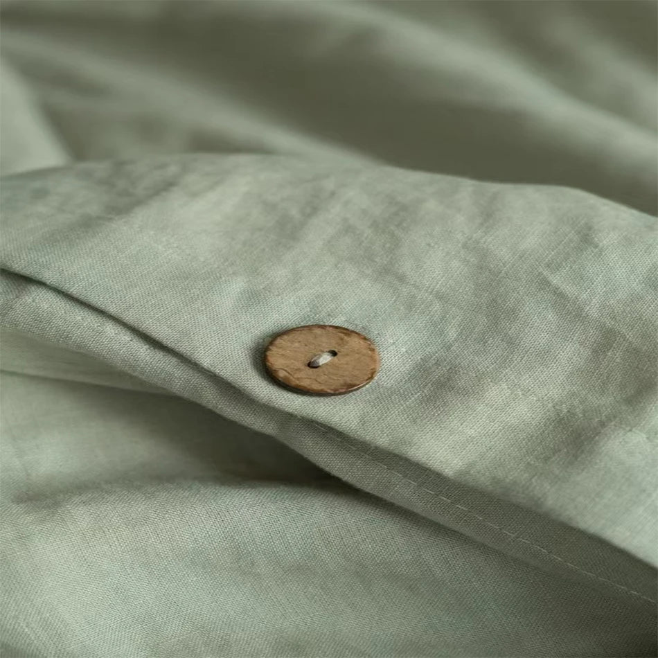 Flax Linen Olive Stone Wash Duvet Cover