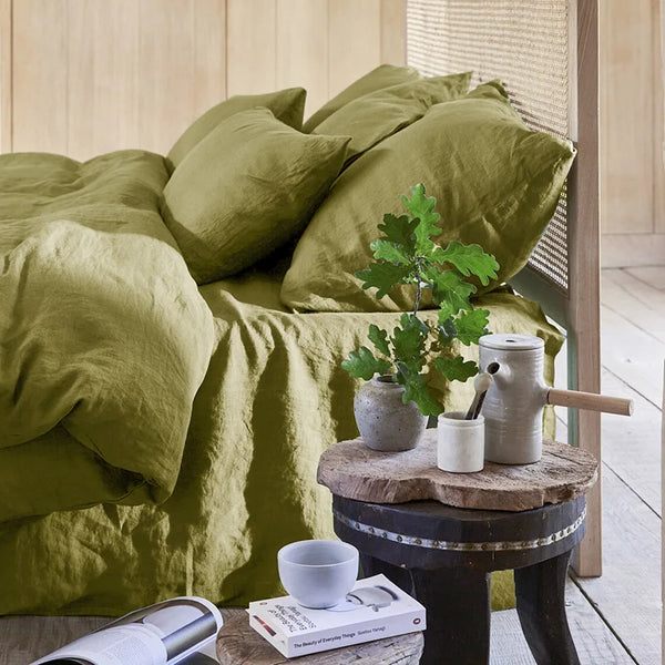 Flax Linen Olive Stone Wash Duvet Cover