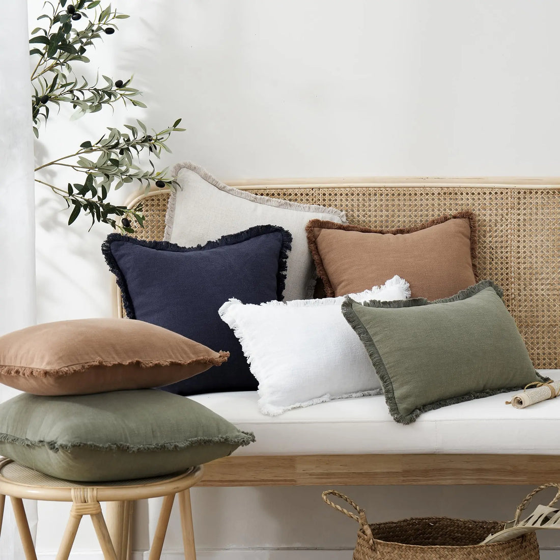 Set of 2 Olive 100% Ramin Cotton Cushion Covers